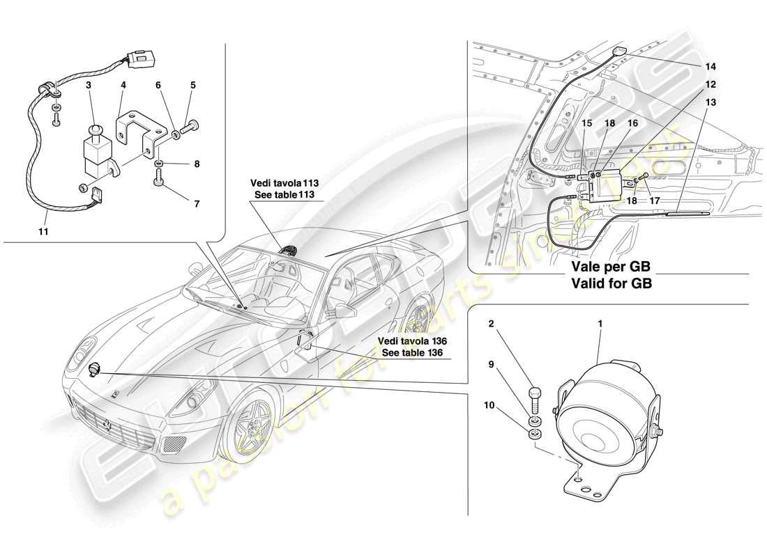 Ferrari 599 GTB Fiorano (Europe) ANTITHEFT SYSTEM ECUs AND DEVICES Part Diagram