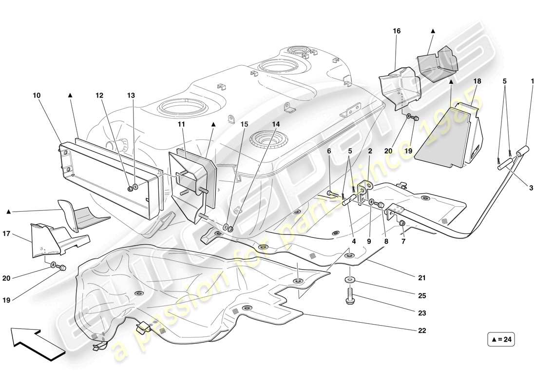 Ferrari 599 GTB Fiorano (RHD) FUEL TANK - INSULATION AND PROTECTION Part Diagram