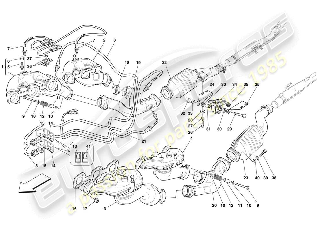 Ferrari 599 GTB Fiorano (RHD) Front Exhaust System Part Diagram
