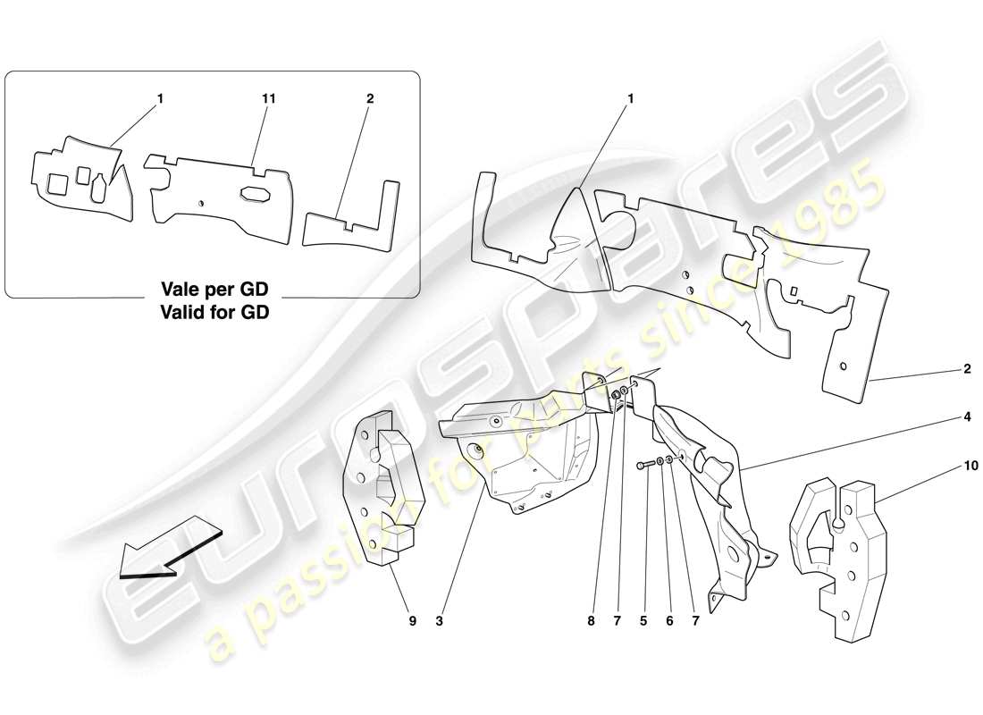 Ferrari 599 GTB Fiorano (RHD) ENGINE COMPARTMENT FIREWALL INSULATION Part Diagram