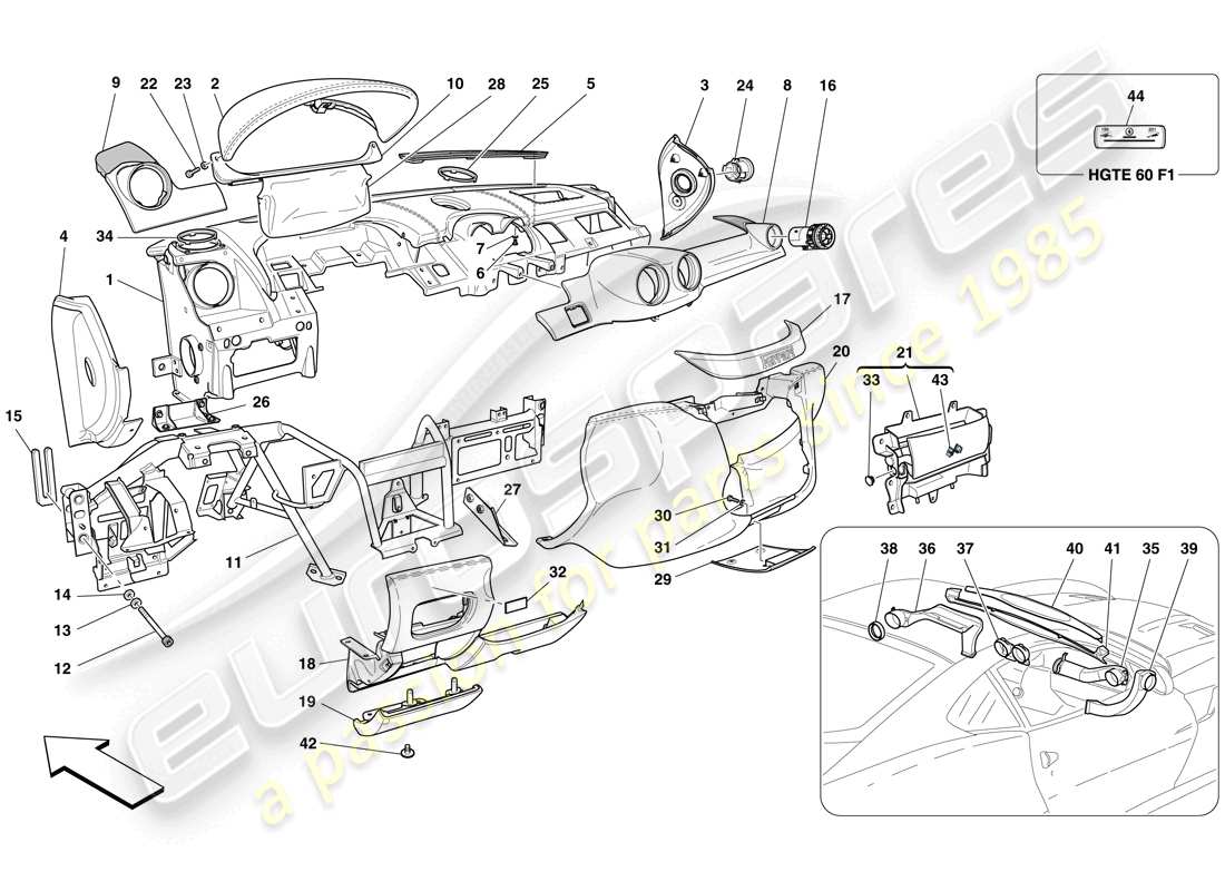 Ferrari 599 GTB Fiorano (RHD) DASHBOARD Part Diagram