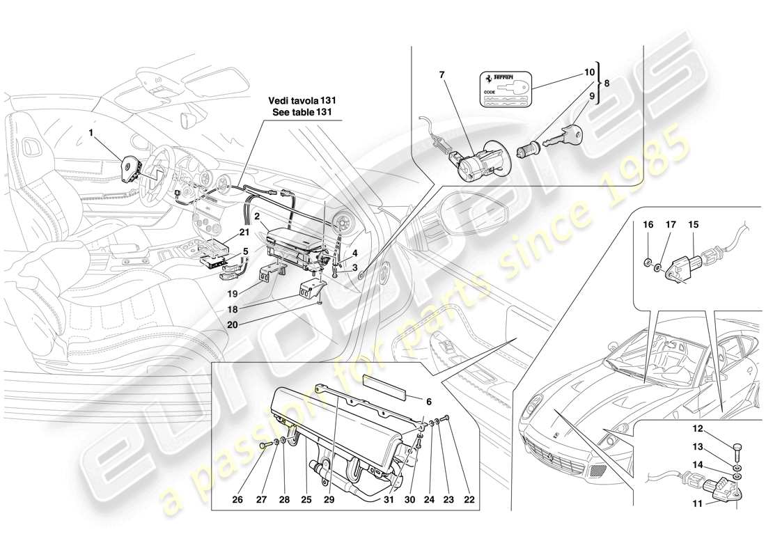 Ferrari 599 GTB Fiorano (RHD) AIRBAG Part Diagram