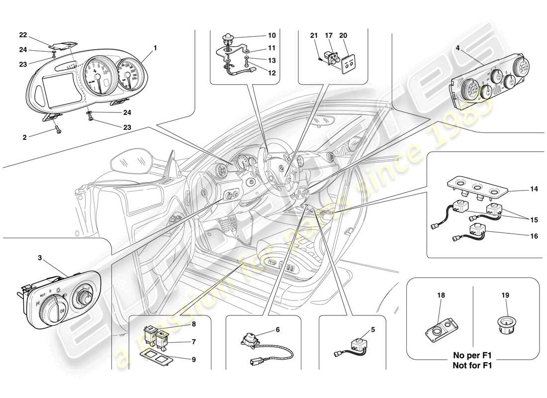 Ferrari 599 GTB Fiorano (RHD) Instrumentation Part Diagram