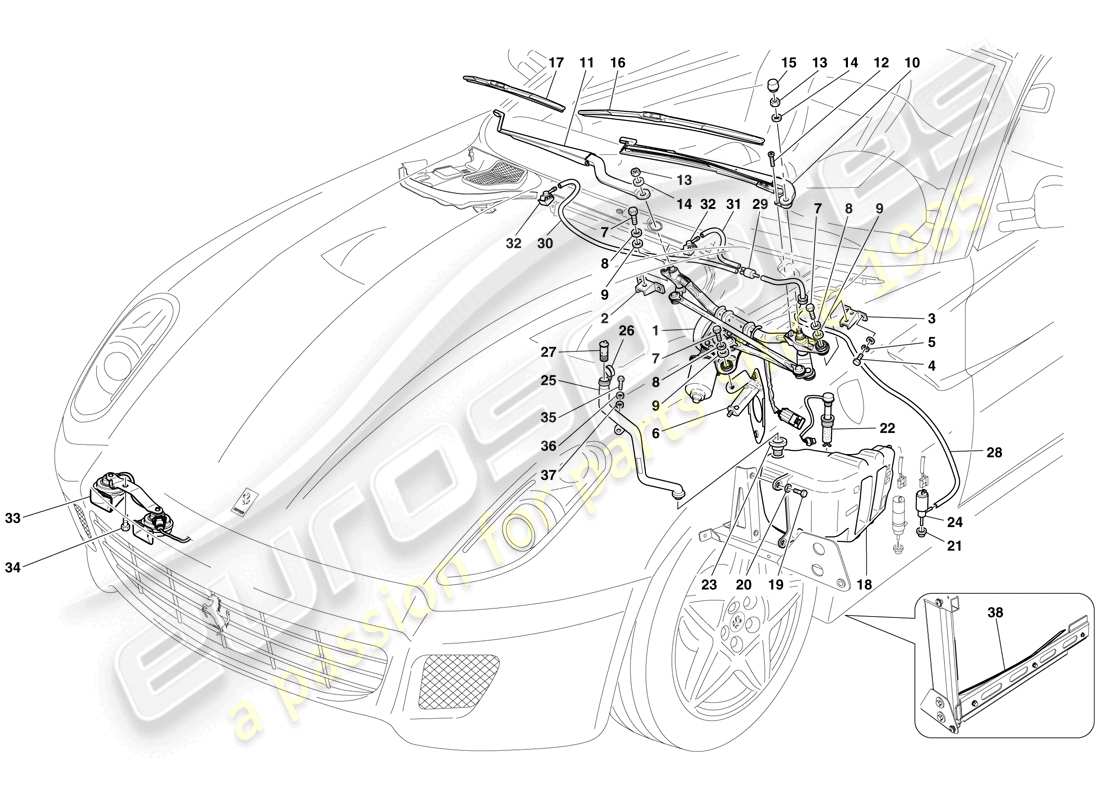 Ferrari 599 GTB Fiorano (RHD) Windscreen Wiper, Windscreen Washer and Horns Part Diagram