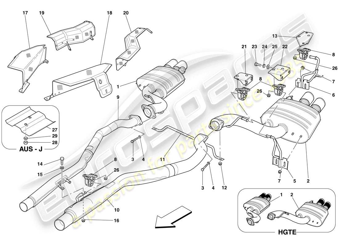 Ferrari 599 GTB Fiorano (USA) Rear Exhaust System Part Diagram