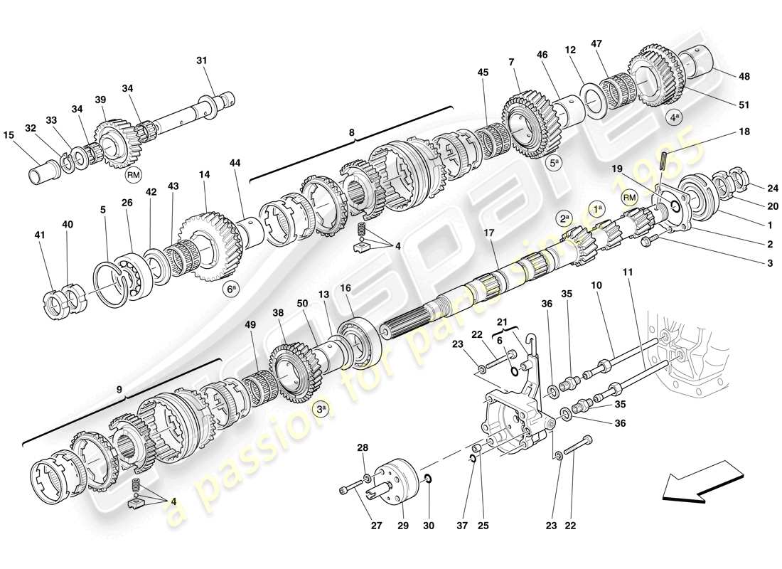 Ferrari 599 GTB Fiorano (USA) PRIMARY GEARBOX SHAFT GEARS AND GEARBOX OIL PUMP Part Diagram