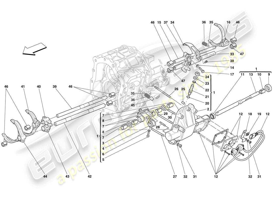 Ferrari 599 GTB Fiorano (USA) internal gearbox controls Part Diagram