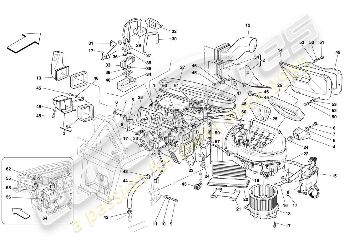 Ferrari 599 GTB Fiorano (USA) Evaporator Unit and Controls Part Diagram