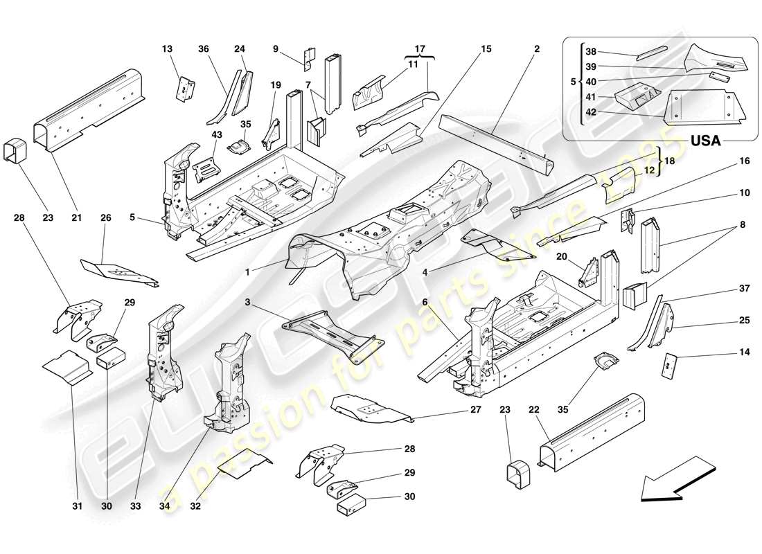 Ferrari 599 GTB Fiorano (USA) STRUCTURES AND ELEMENTS, CENTRE OF VEHICLE Part Diagram