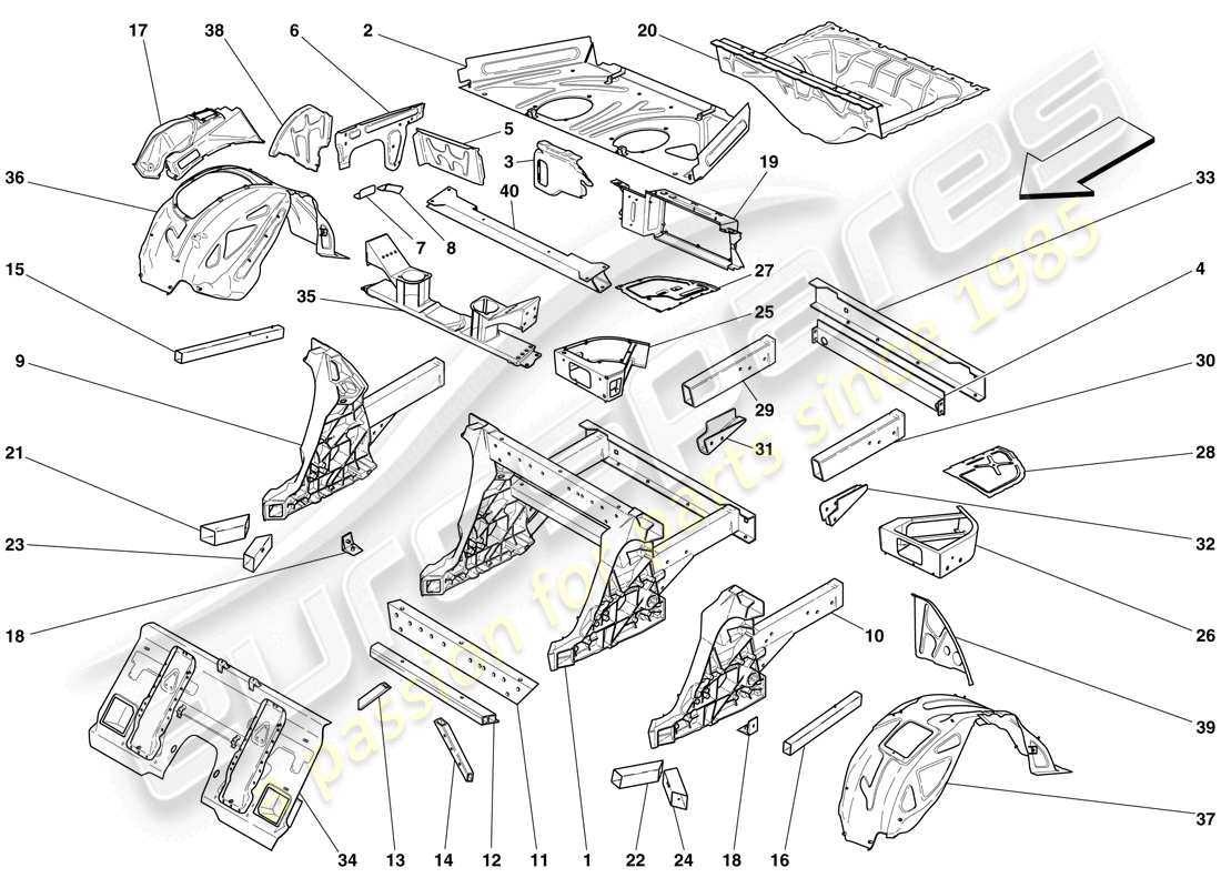 Ferrari 599 GTB Fiorano (USA) STRUCTURES AND ELEMENTS, REAR OF VEHICLE Part Diagram