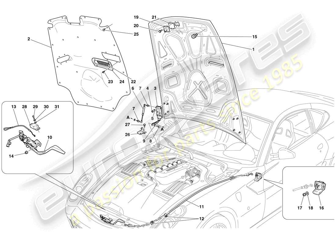 Ferrari 599 GTB Fiorano (USA) ENGINE COMPARTMENT LID Part Diagram
