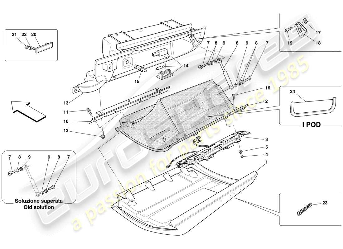 Ferrari 599 GTB Fiorano (USA) GLOVE COMPARTMENT Part Diagram