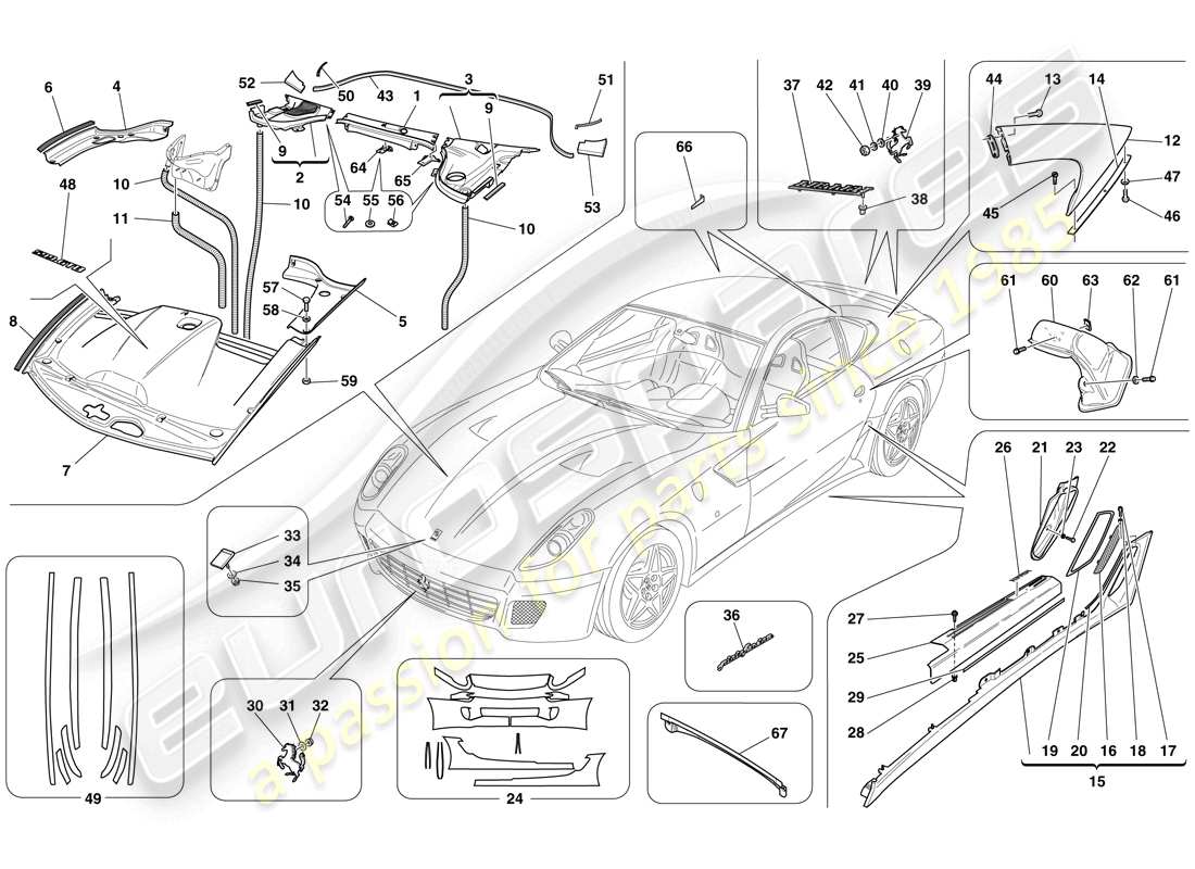 Ferrari 599 GTB Fiorano (USA) EXTERIOR TRIM Part Diagram