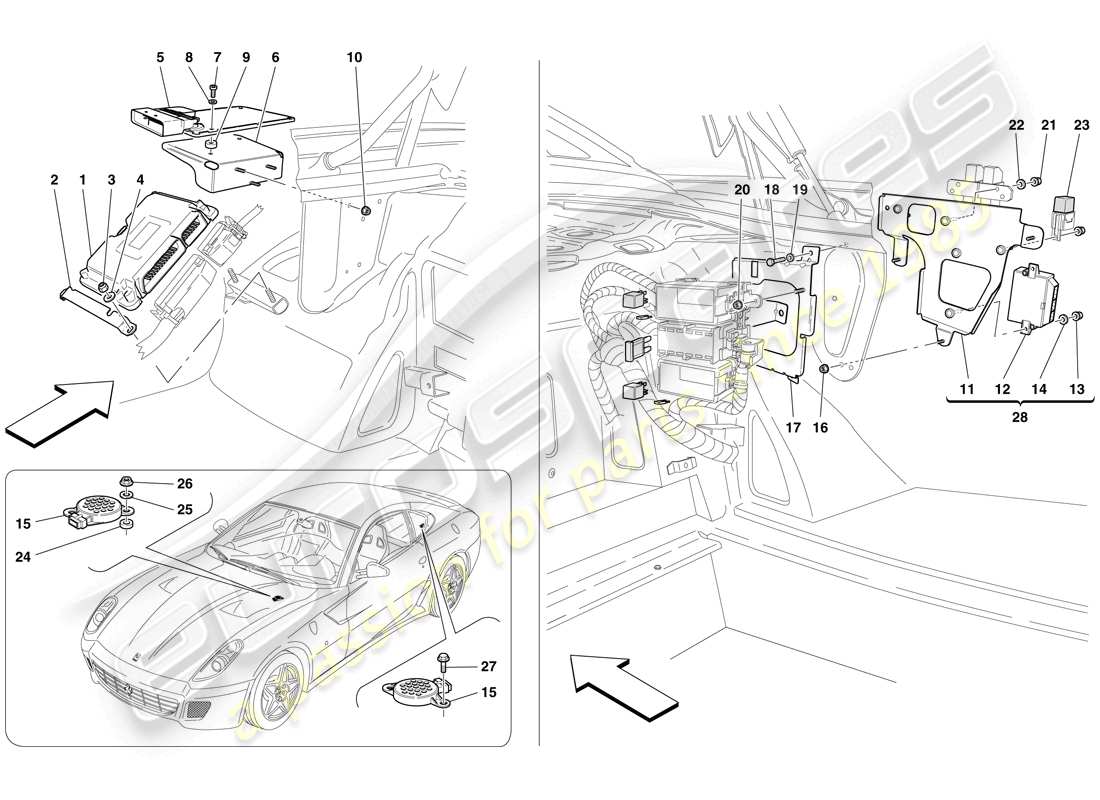 Ferrari 599 GTB Fiorano (USA) LUGGAGE COMPARTMENT ECUs Part Diagram