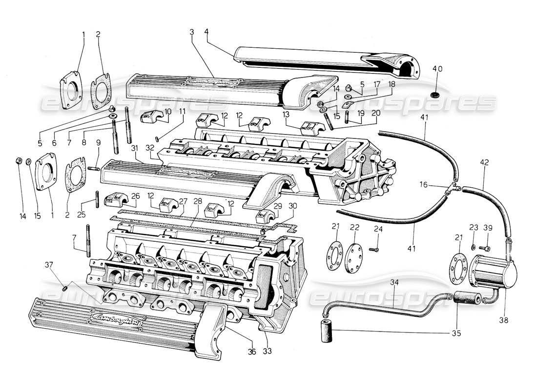Lamborghini Countach 5000 S (1984) Cylinder Heads Part Diagram