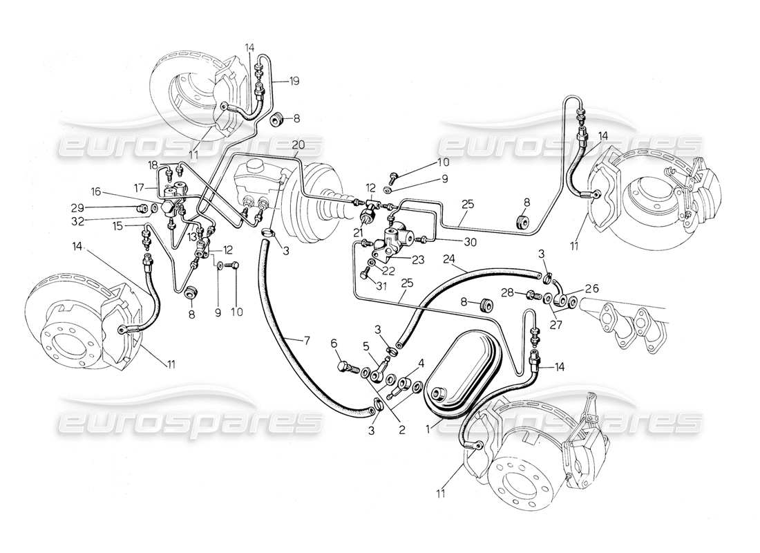 Lamborghini Countach 5000 S (1984) Brake System Part Diagram