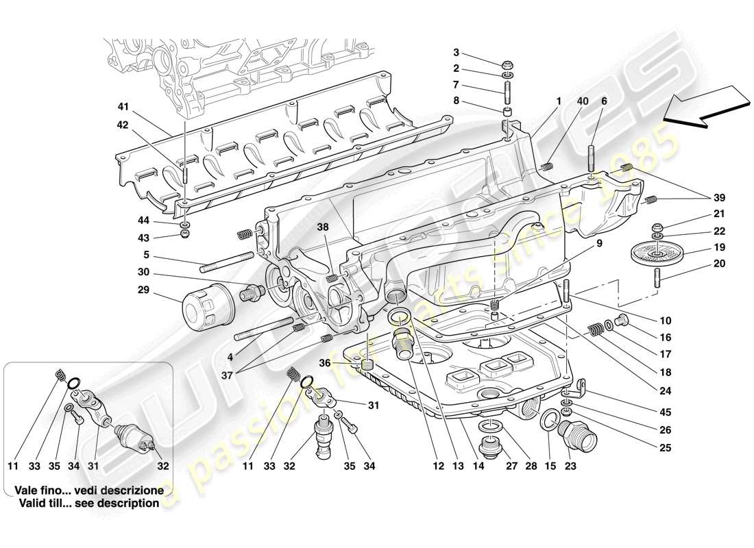 Ferrari 612 Sessanta (Europe) Lubrication - Oil Sump and Filters Part Diagram