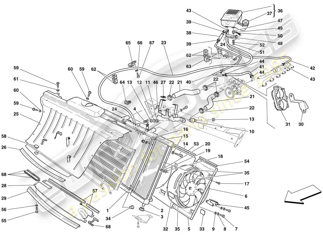 Ferrari 612 Sessanta (Europe) COOLING SYSTEM - RADIATOR AND HEADER TANK Part Diagram