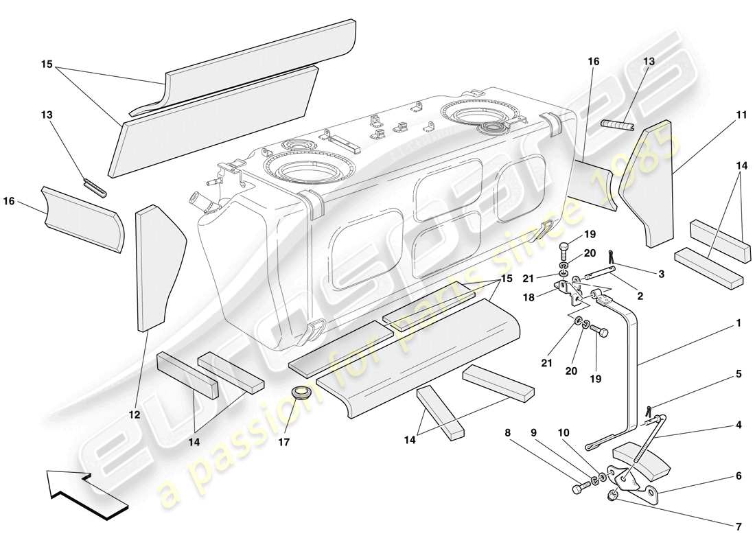 Ferrari 612 Sessanta (RHD) FUEL TANK - INSULATION AND PROTECTION Part Diagram
