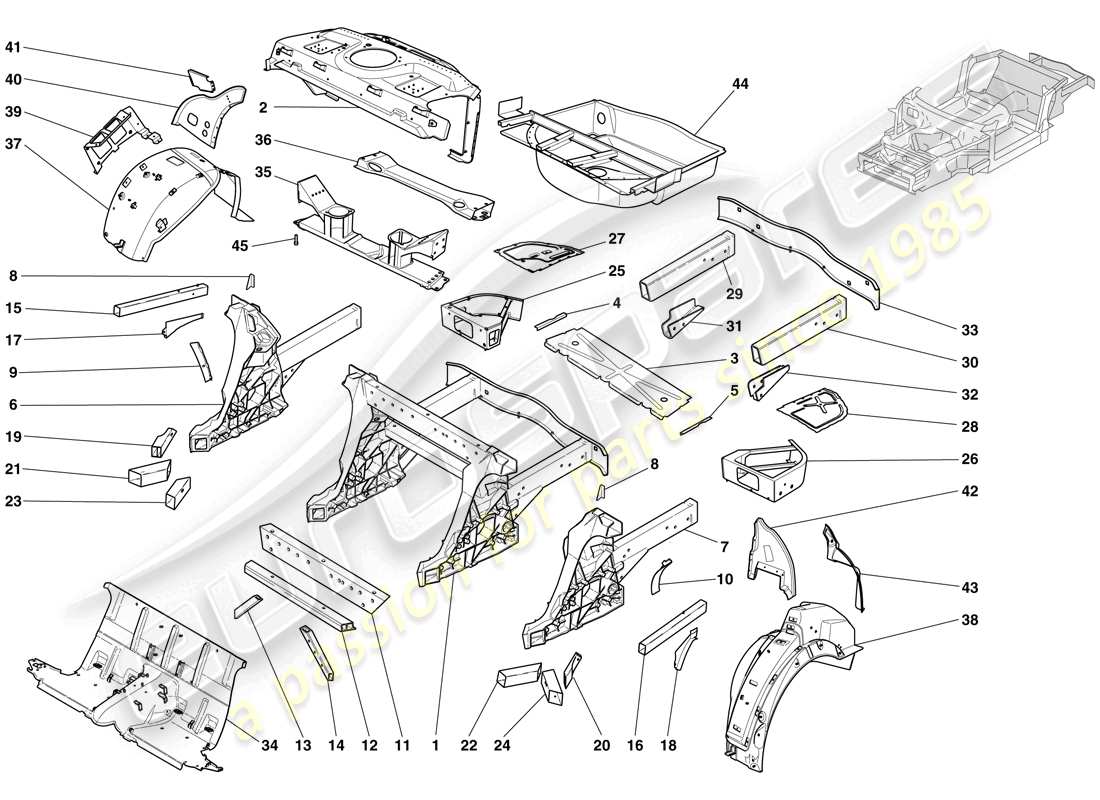 Ferrari 612 Sessanta (RHD) STRUCTURES AND ELEMENTS, REAR OF VEHICLE Part Diagram