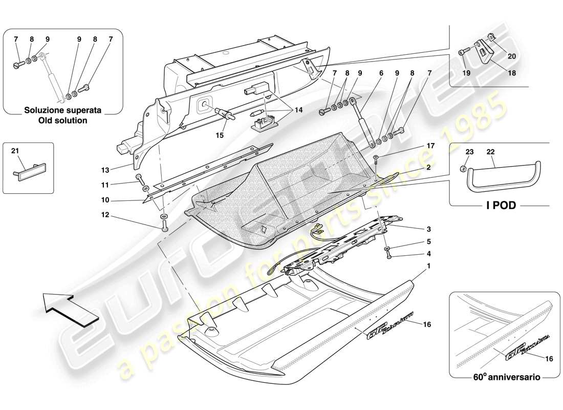 Ferrari 612 Sessanta (RHD) GLOVE COMPARTMENT Part Diagram