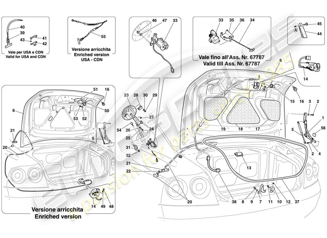 Ferrari 612 Sessanta (USA) LUGGAGE COMPARTMENT LID AND FUEL FILLER FLAP Part Diagram