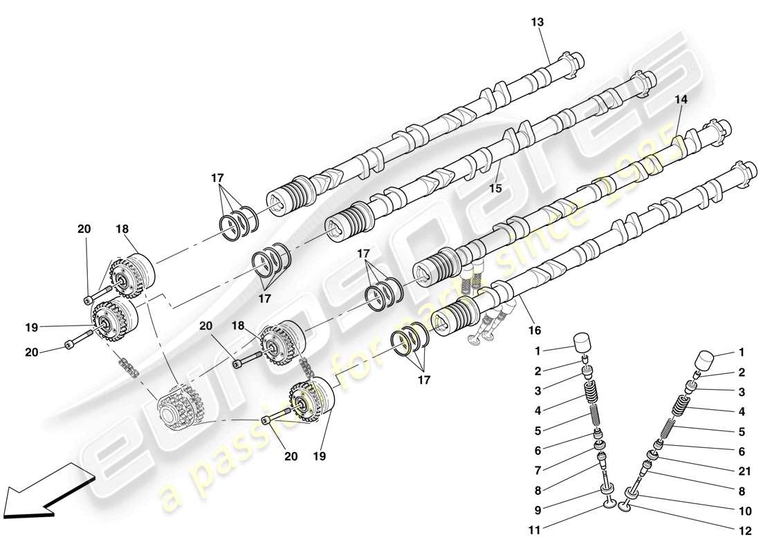 Ferrari 599 GTO (EUROPE) timing system - tappets and shafts Part Diagram