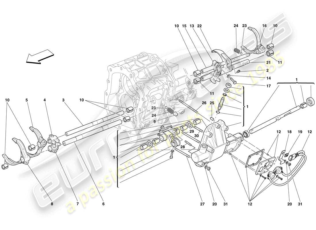 Ferrari 599 GTO (EUROPE) internal gearbox controls Part Diagram