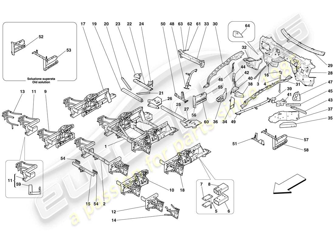 Ferrari 599 GTO (EUROPE) STRUCTURES AND ELEMENTS, FRONT OF VEHICLE Part Diagram