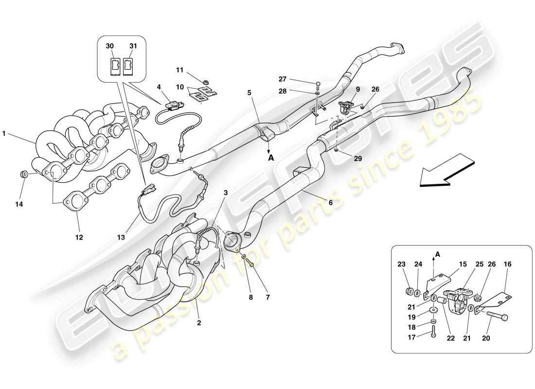 Ferrari 599 GTO (RHD) Front Exhaust System Parts Diagram