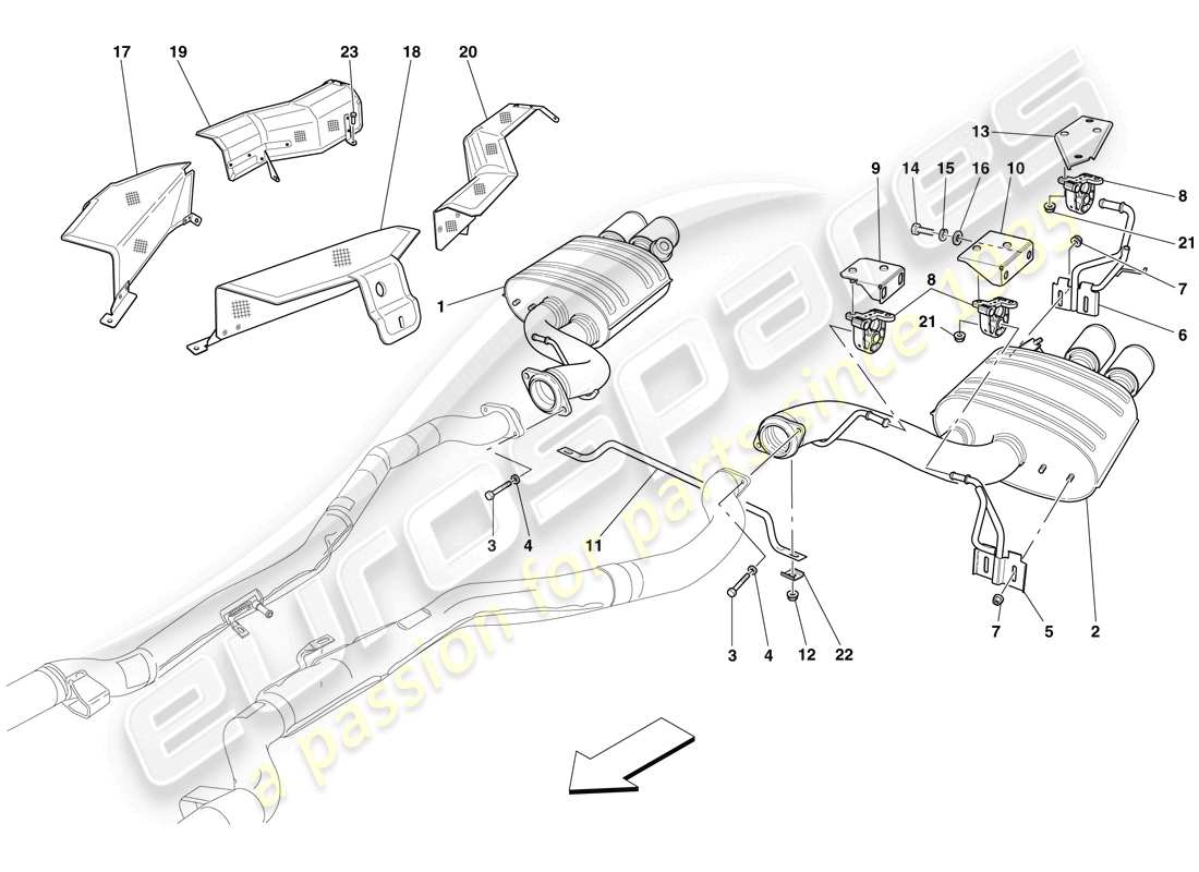 Ferrari 599 GTO (RHD) Rear Exhaust System Parts Diagram