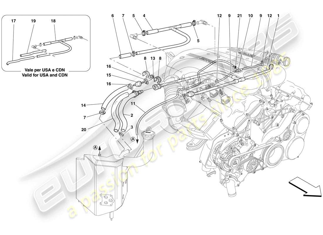 Ferrari 599 GTO (RHD) Blow-by system Part Diagram