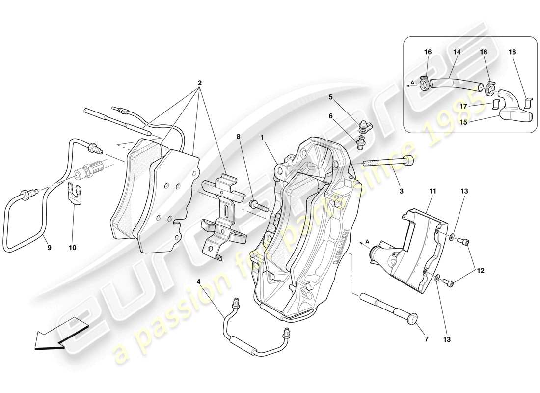 Ferrari 599 GTO (RHD) FRONT BRAKE CALLIPER Parts Diagram