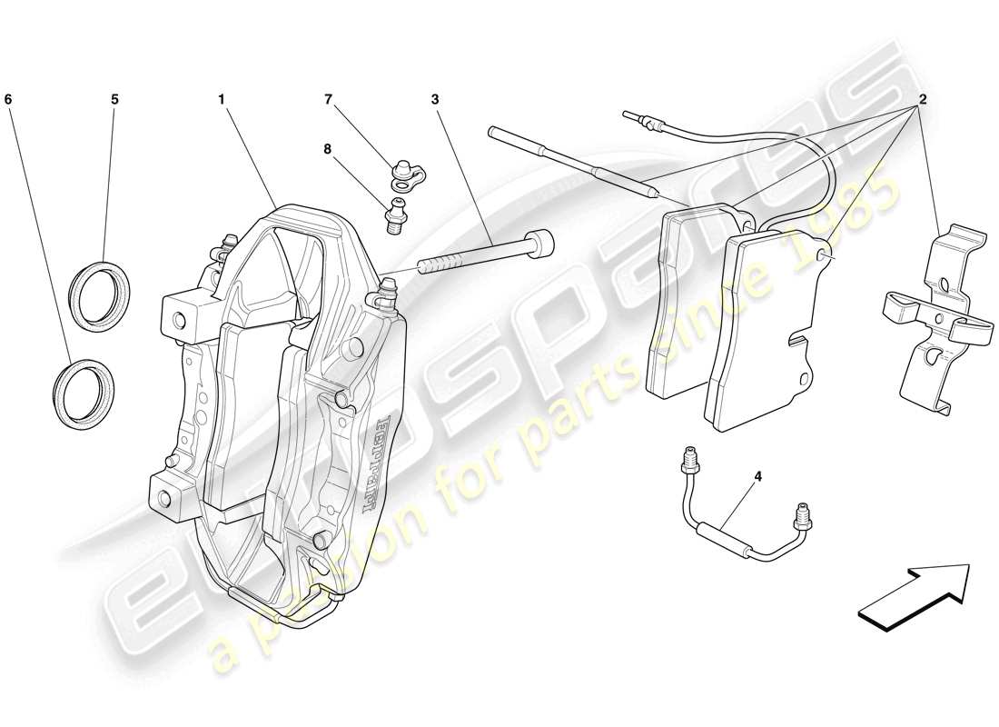 Ferrari 599 GTO (RHD) REAR BRAKE CALLIPER Parts Diagram