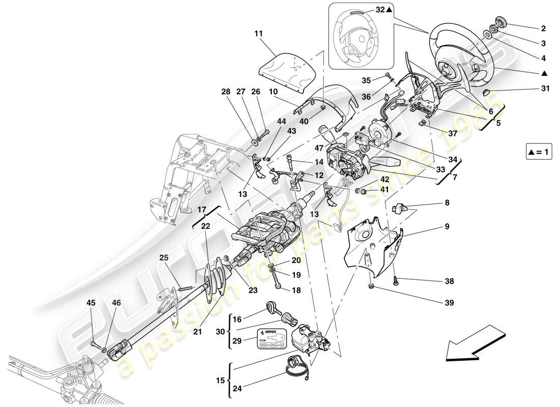 Ferrari 599 GTO (RHD) Steering Control Part Diagram