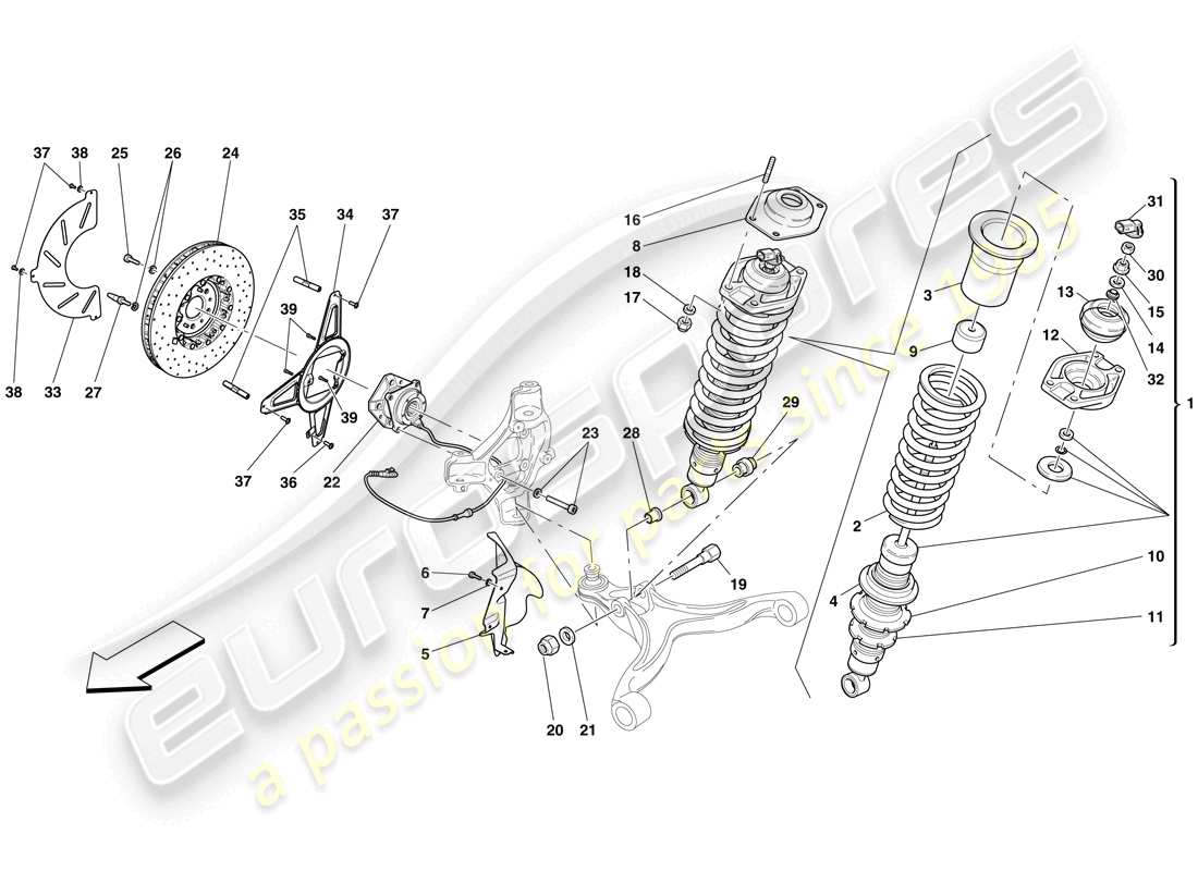 Ferrari 599 GTO (RHD) Front Suspension - Shock Absorber and Brake Disc Parts Diagram
