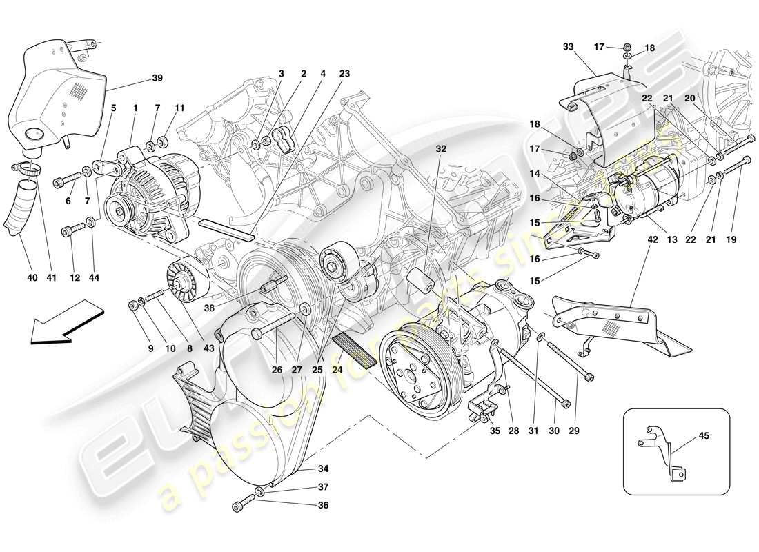 Ferrari 599 GTO (RHD) ALTERNATOR, STARTER MOTOR AND AC COMPRESSOR Parts Diagram