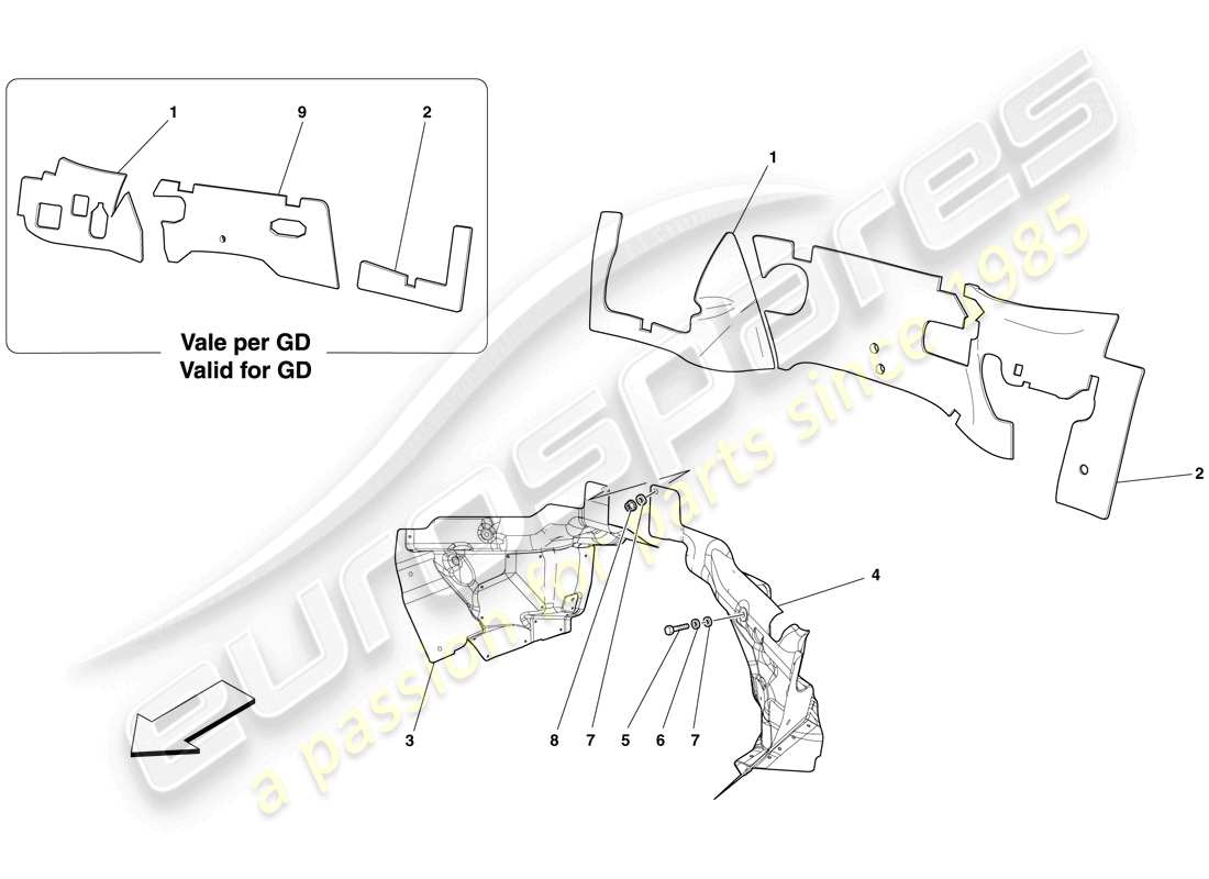 Ferrari 599 GTO (RHD) ENGINE COMPARTMENT FIREWALL INSULATION Parts Diagram