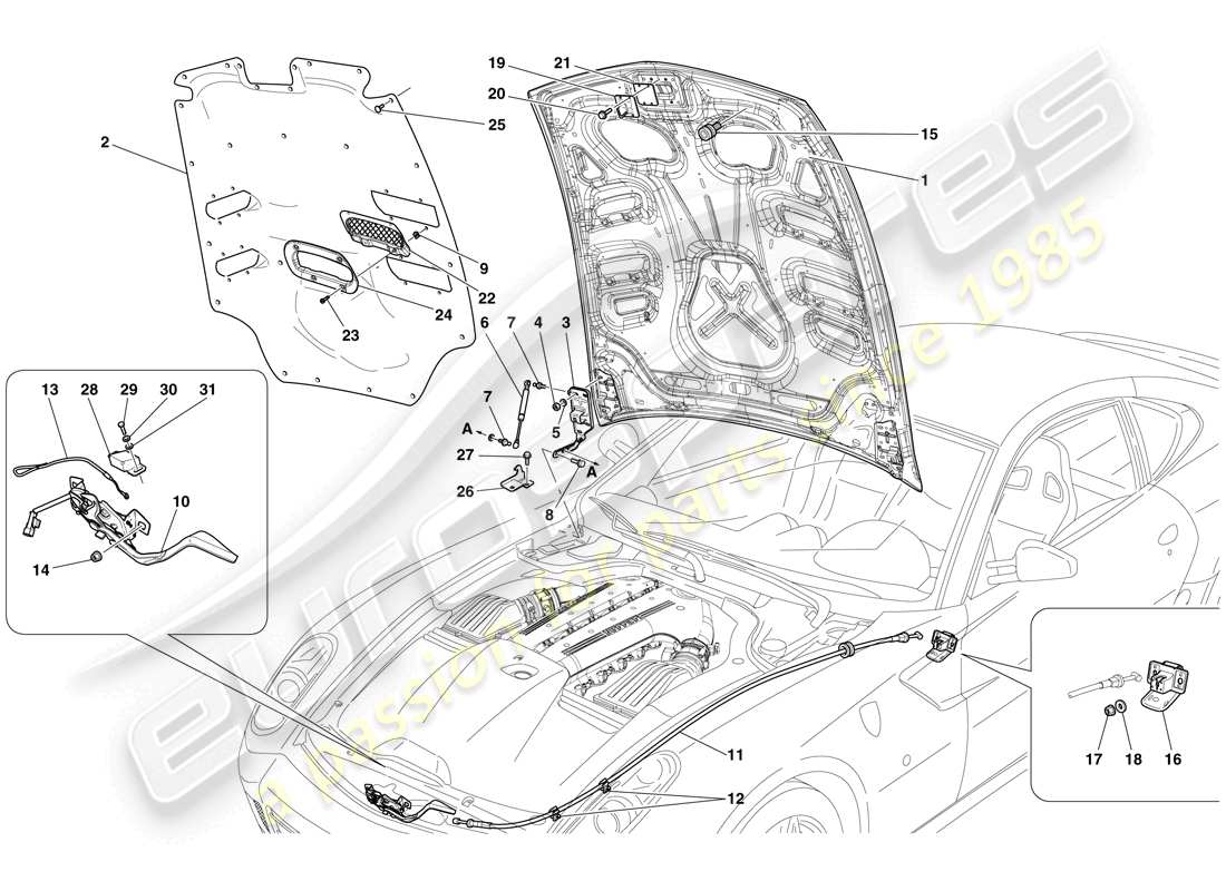 Ferrari 599 GTO (RHD) ENGINE COMPARTMENT LID Parts Diagram
