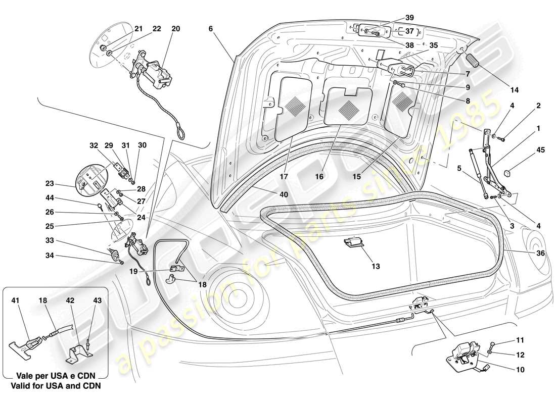 Ferrari 599 GTO (RHD) LUGGAGE COMPARTMENT LID AND FUEL FILLER FLAP Parts Diagram