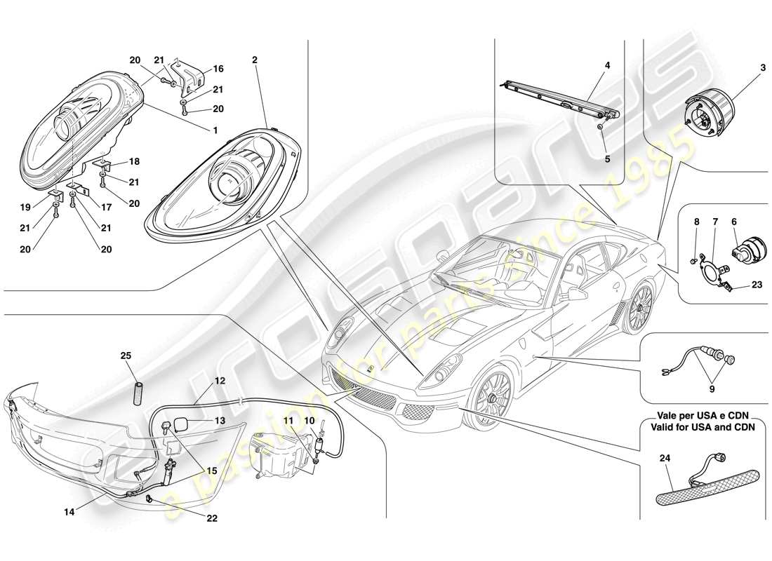 Ferrari 599 GTO (RHD) HEADLIGHTS AND TAILLIGHTS Part Diagram
