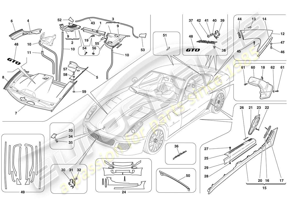 Ferrari 599 GTO (RHD) EXTERIOR TRIM Parts Diagram