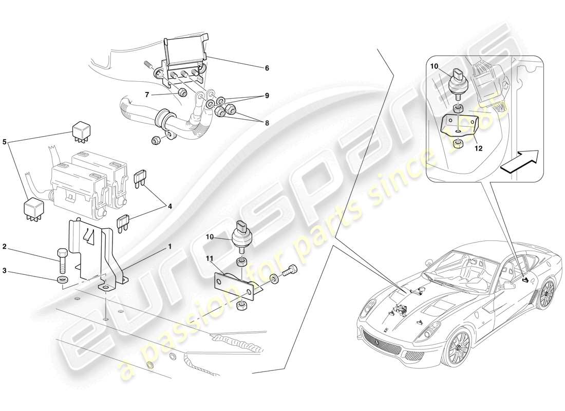 Ferrari 599 GTO (USA) ENGINE COMPARTMENT ECUs Part Diagram