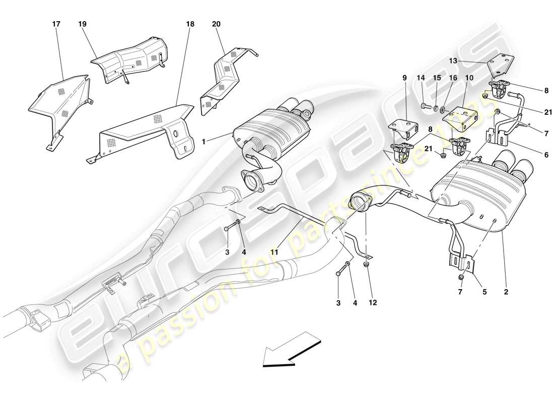 Ferrari 599 SA Aperta (Europe) Rear Exhaust System Part Diagram