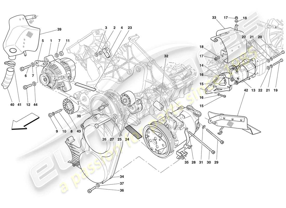 Ferrari 599 SA Aperta (Europe) ALTERNATOR, STARTER MOTOR AND AC COMPRESSOR Part Diagram