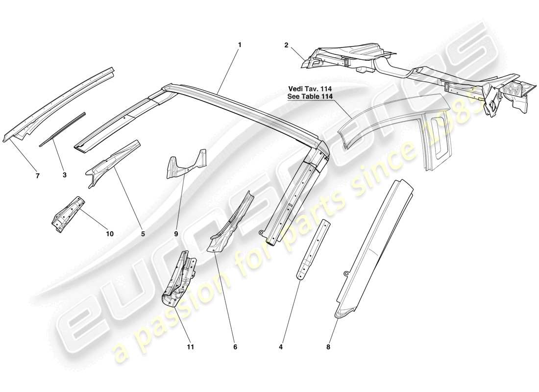 Ferrari 599 SA Aperta (Europe) BODYSHELL - ROOF Part Diagram
