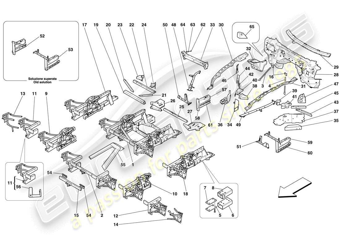 Ferrari 599 SA Aperta (Europe) STRUCTURES AND ELEMENTS, FRONT OF VEHICLE Part Diagram