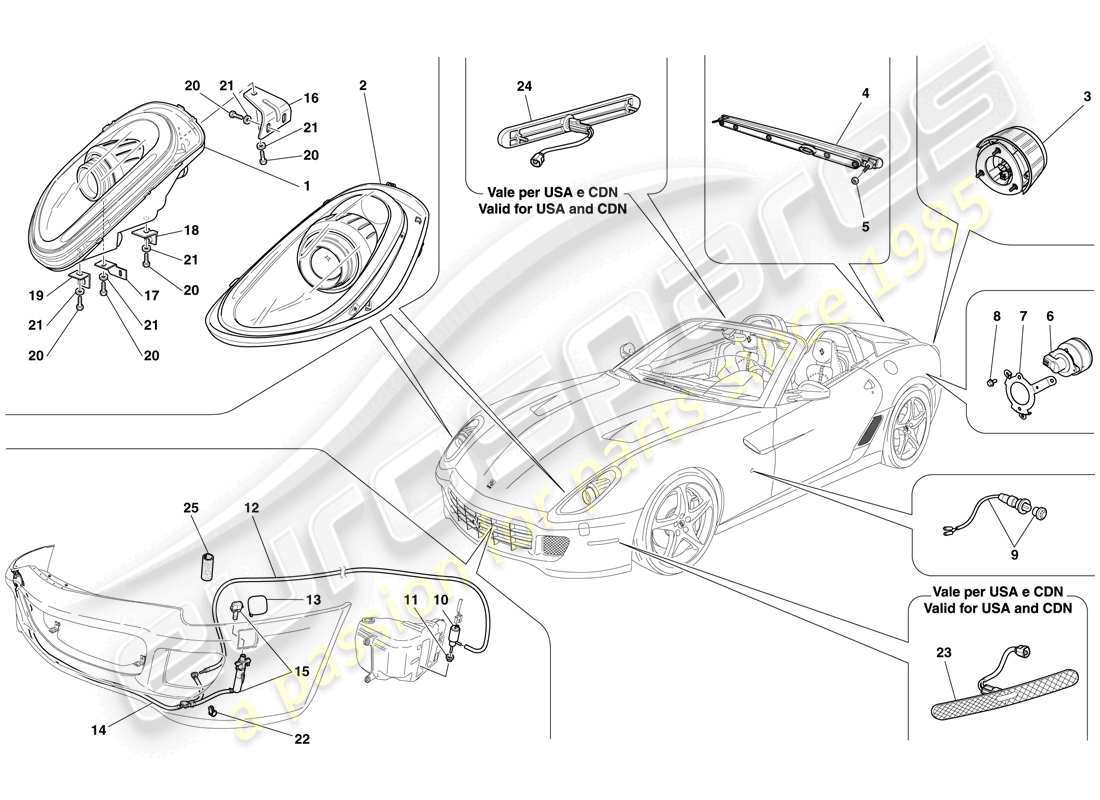 Ferrari 599 SA Aperta (Europe) HEADLIGHTS AND TAILLIGHTS Part Diagram