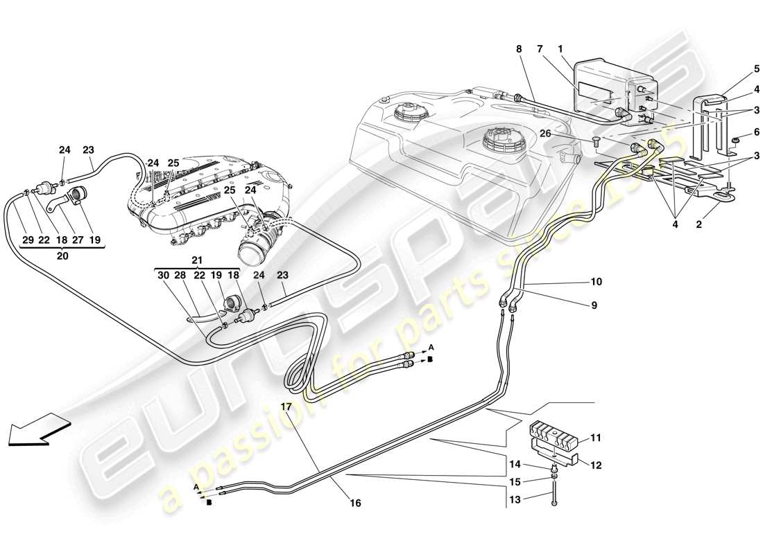 Ferrari 599 SA Aperta (RHD) evaporative emissions control system Part Diagram