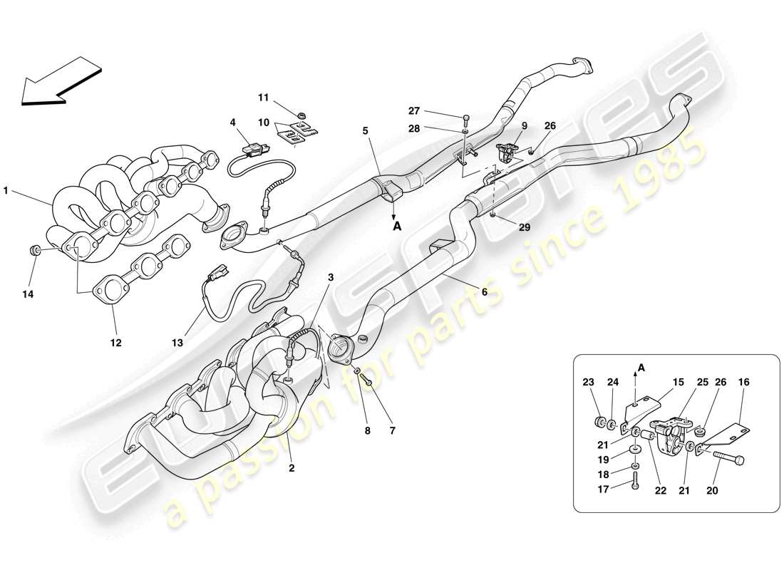 Ferrari 599 SA Aperta (RHD) Front Exhaust System Part Diagram